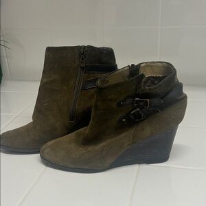 T Tahari Olive Ankle Boots with Buckle Detail